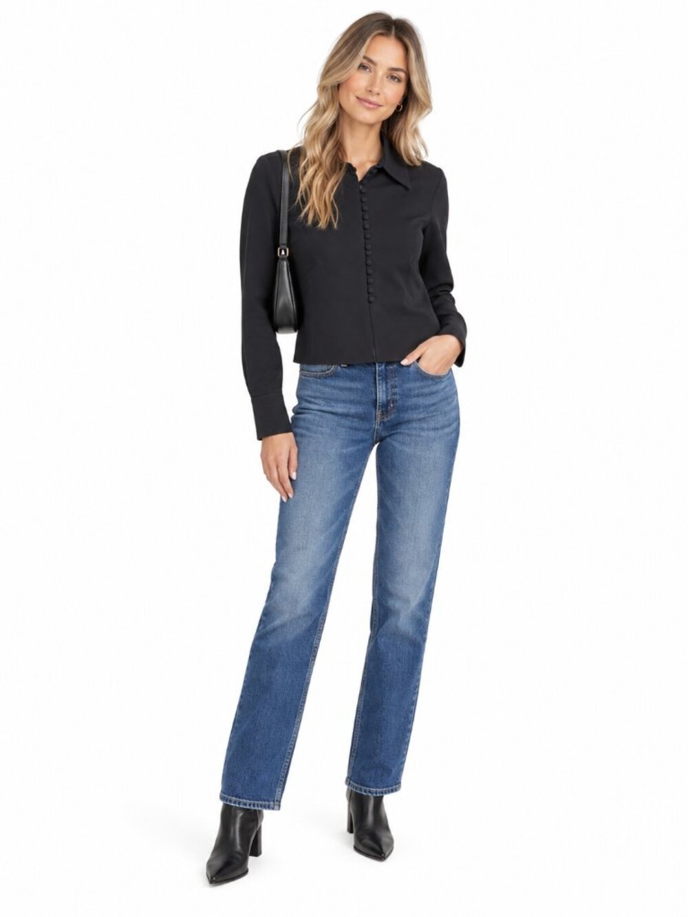 Zara Woman Black Button Front Collared Blouse XS